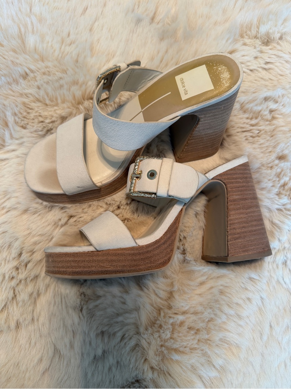 Dolce Vita Cream Leather Block Heel Sandals